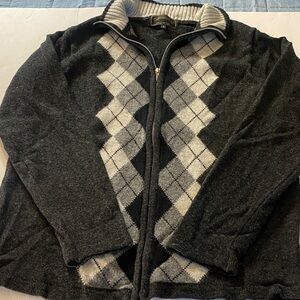 Men's Lambs Wool Black Grey & White Argyle Sweater